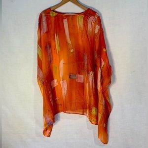 FLAMENCO-ONE SIZE Cover Up/Tunic Top-Sheer Orange with BLING!